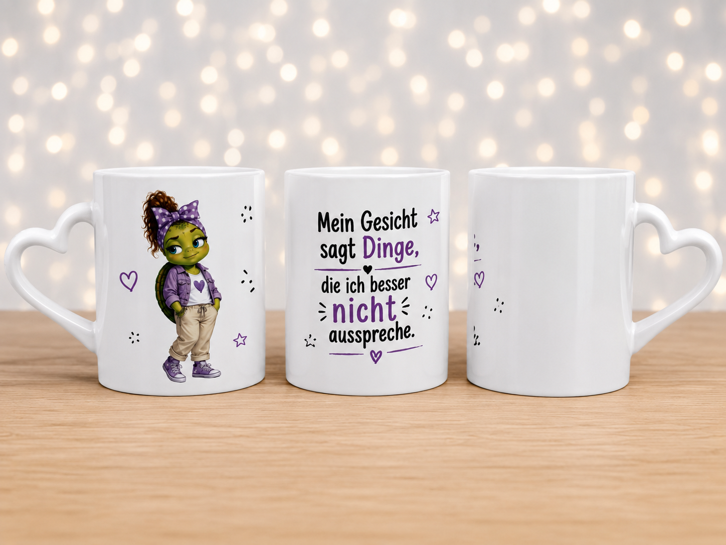 Schildkröten Tasse „Mein Gesicht sagt Dinge, die ich besser nicht ausspreche“ | Herzhenkel Keramiktasse